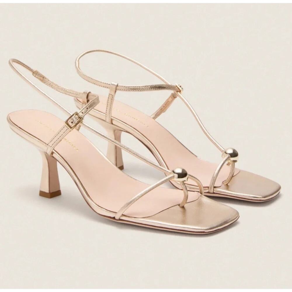 Loeffler Randall Triana Heels 7.5 NWOT Gold Champagne Sandal Tuckernuck Luxury - Picture 3 of 9